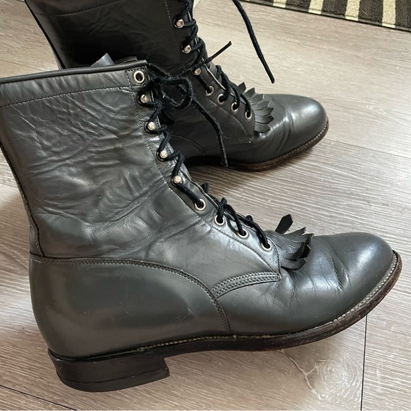 Vintage Justin Fringe Kilte Roper Boots Genuine Leather Cowboy Western Grey Mens - Picture 7 of 12